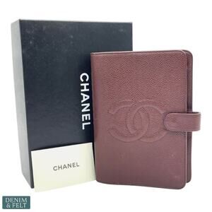 Chanel Vintage Caviar Leather Agenda Cover Planner Burgundy Gold Hardware
w/ BOX